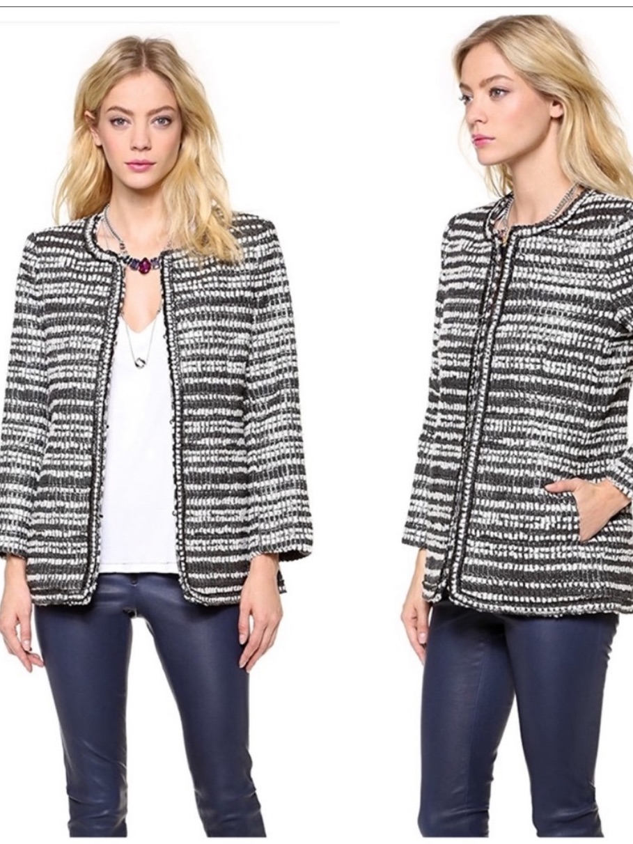 Alice + Olivia Blazer Jacket Luci Black White Metallic Tufted Tweed Wool Sz M
